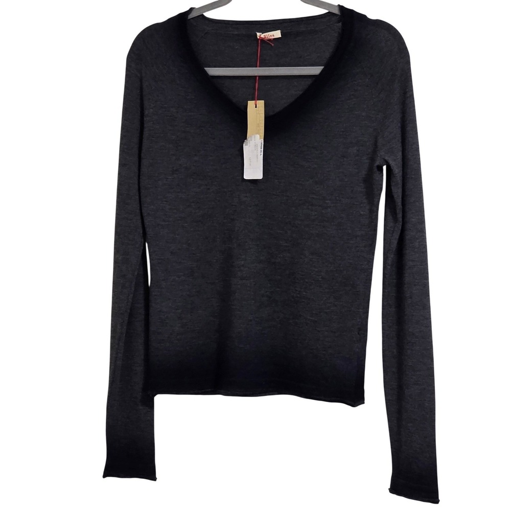 Altea Sweater Womens Charcoal Grey Cashmere Ombre V-Neck Pullover FLAW READ